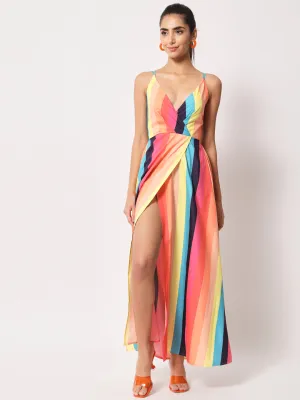 Chic Stripes Slit Maxi Dress