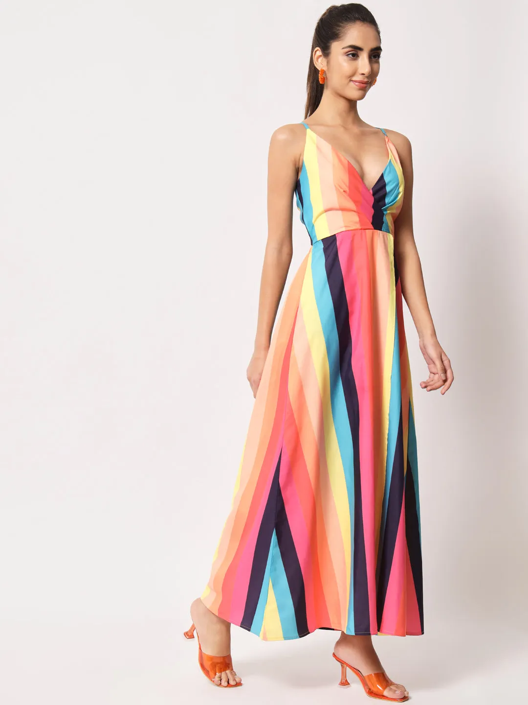 Chic Stripes Slit Maxi Dress