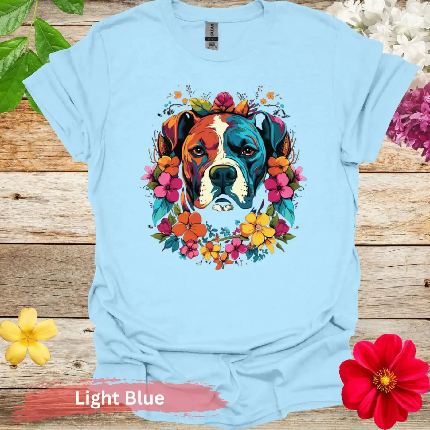 Colorful Dog Floral Graphic T-Shirt