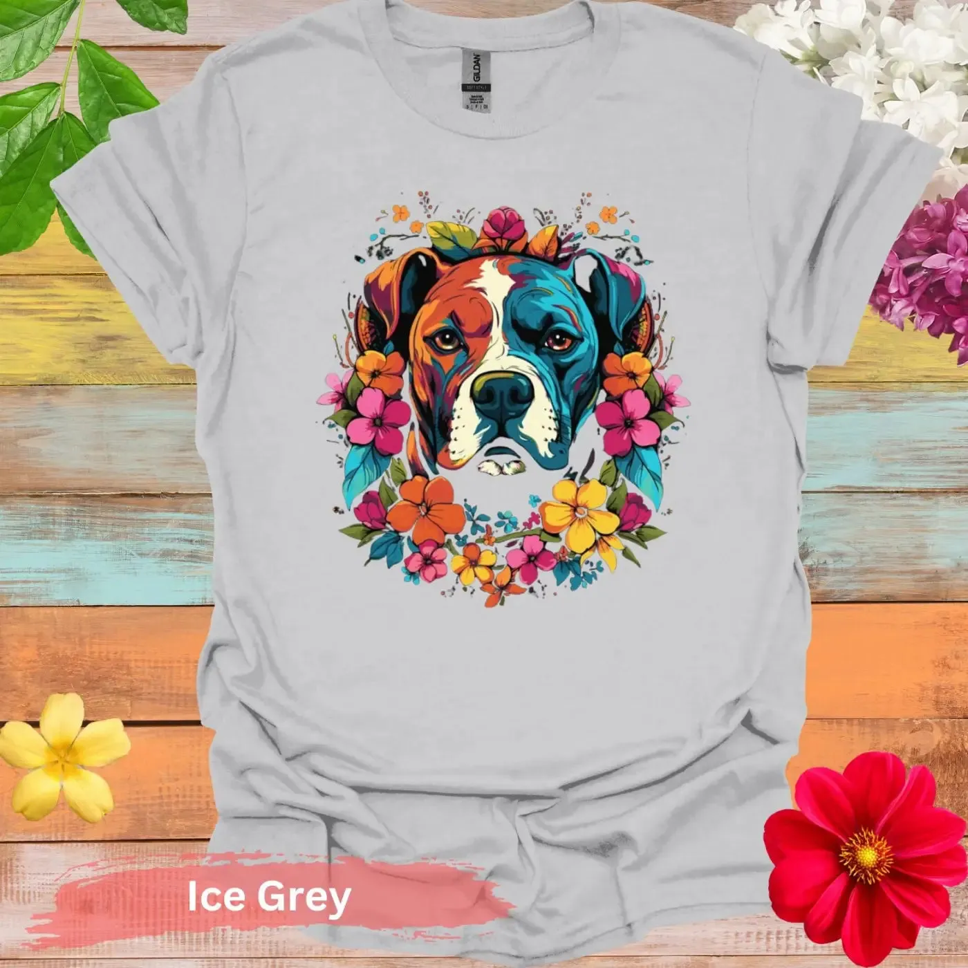 Colorful Dog Floral Graphic T-Shirt