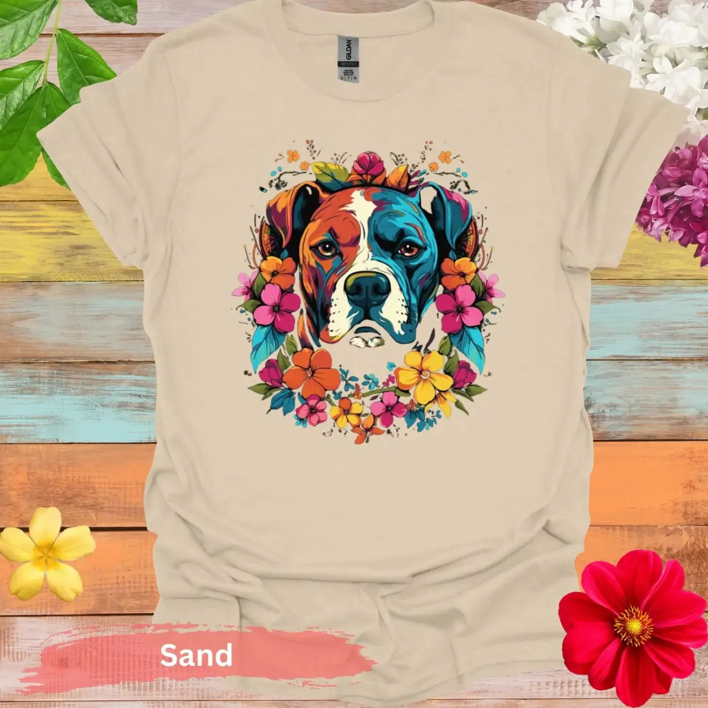 Colorful Dog Floral Graphic T-Shirt