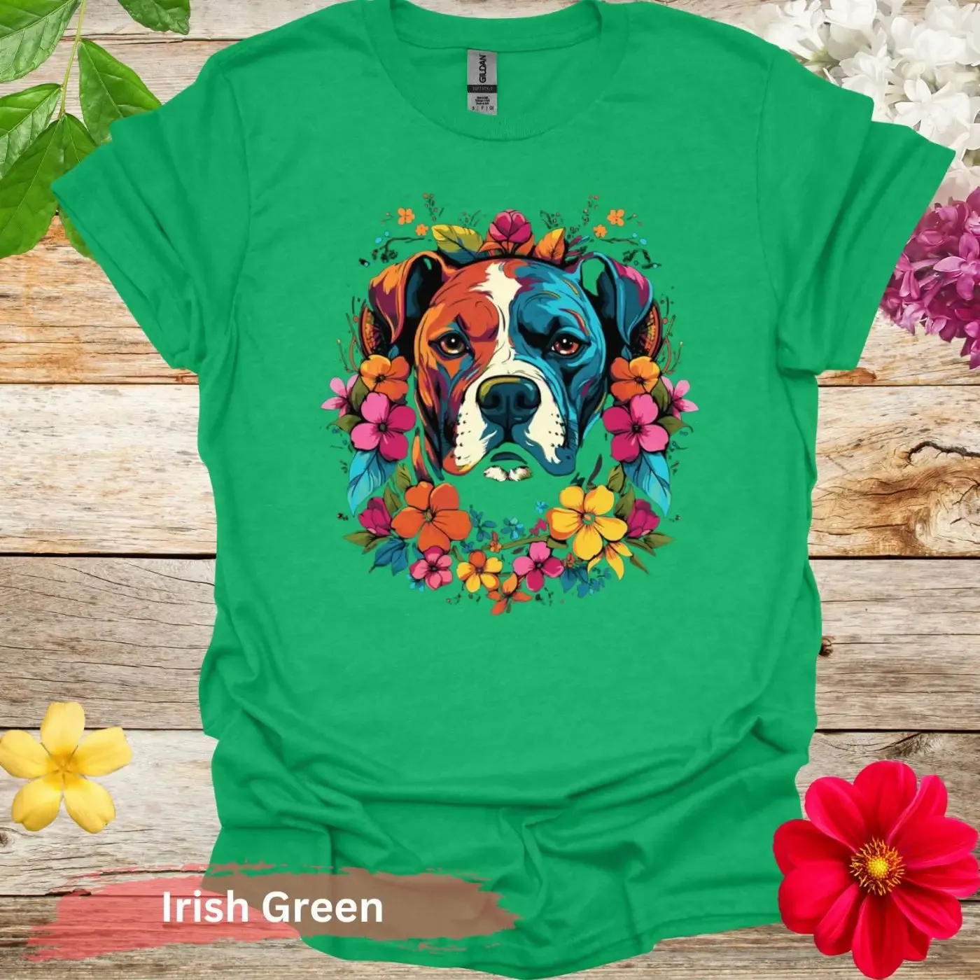 Colorful Dog Floral Graphic T-Shirt