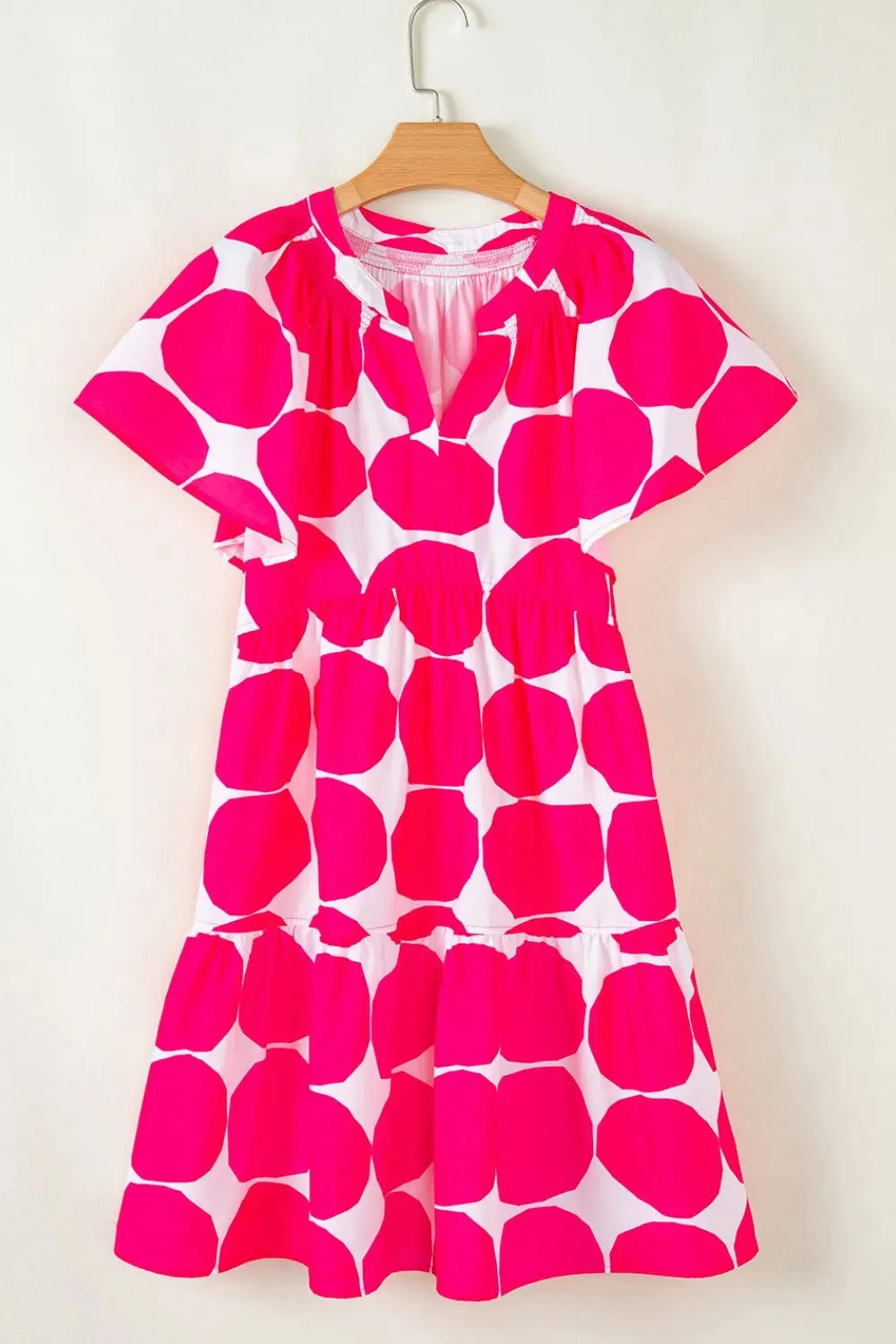 Contrast Notched Flutter Sleeve Dress