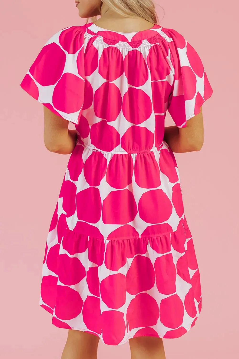 Contrast Notched Flutter Sleeve Dress