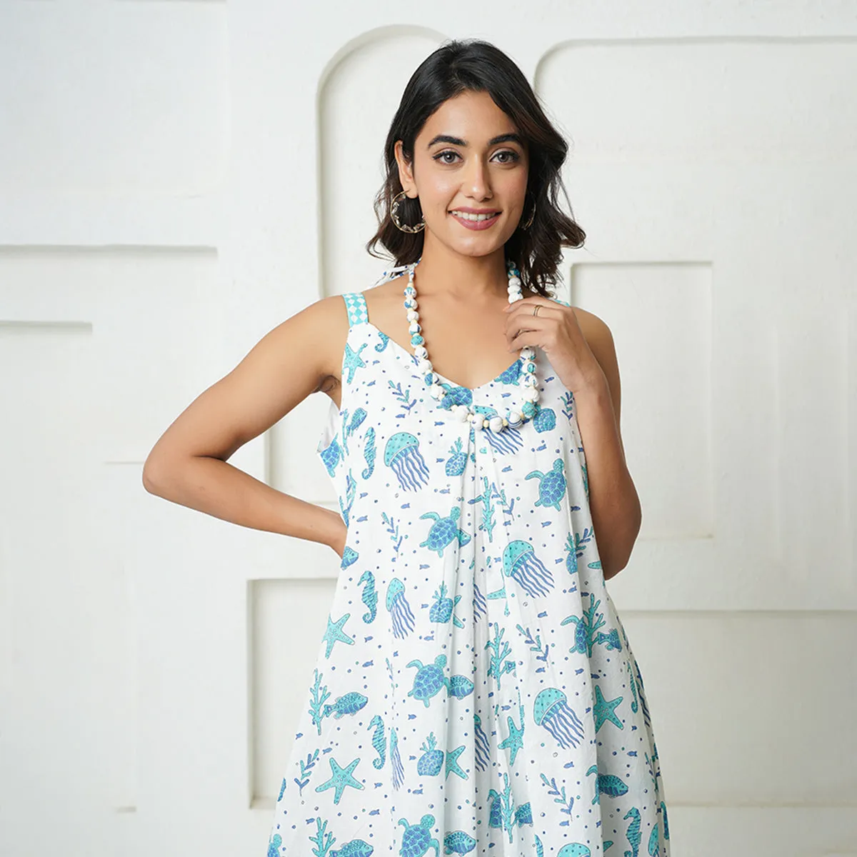 Cotton Dress For Women | Handblock Print | Sleevesless | Blue