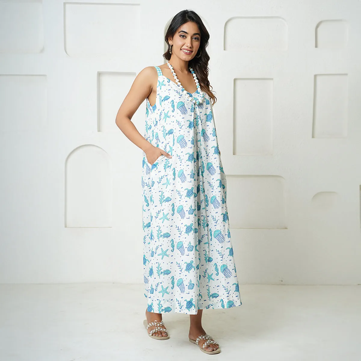 Cotton Dress For Women | Handblock Print | Sleevesless | Blue