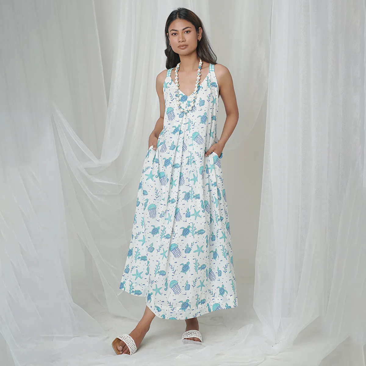 Cotton Dress For Women | Handblock Print | Sleevesless | Blue