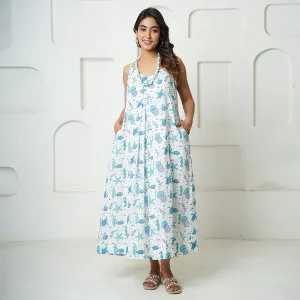Cotton Dress For Women | Handblock Print | Sleevesless | Blue