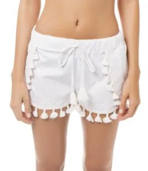 Crème White Tassels Cotton Shorts
