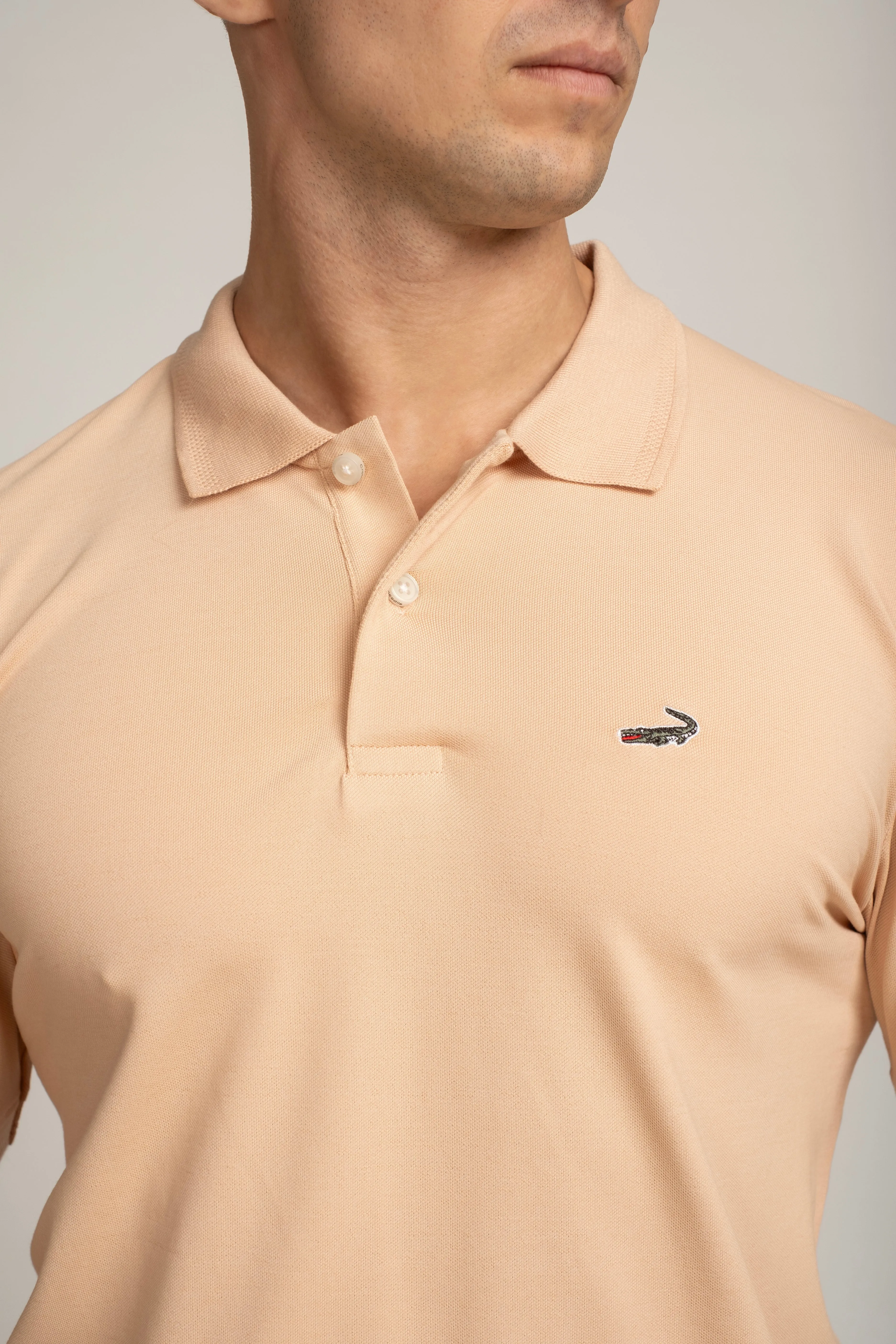 Crocodile Mens Slim Fit Polo HS T-Shirt Brown - Sheepskin