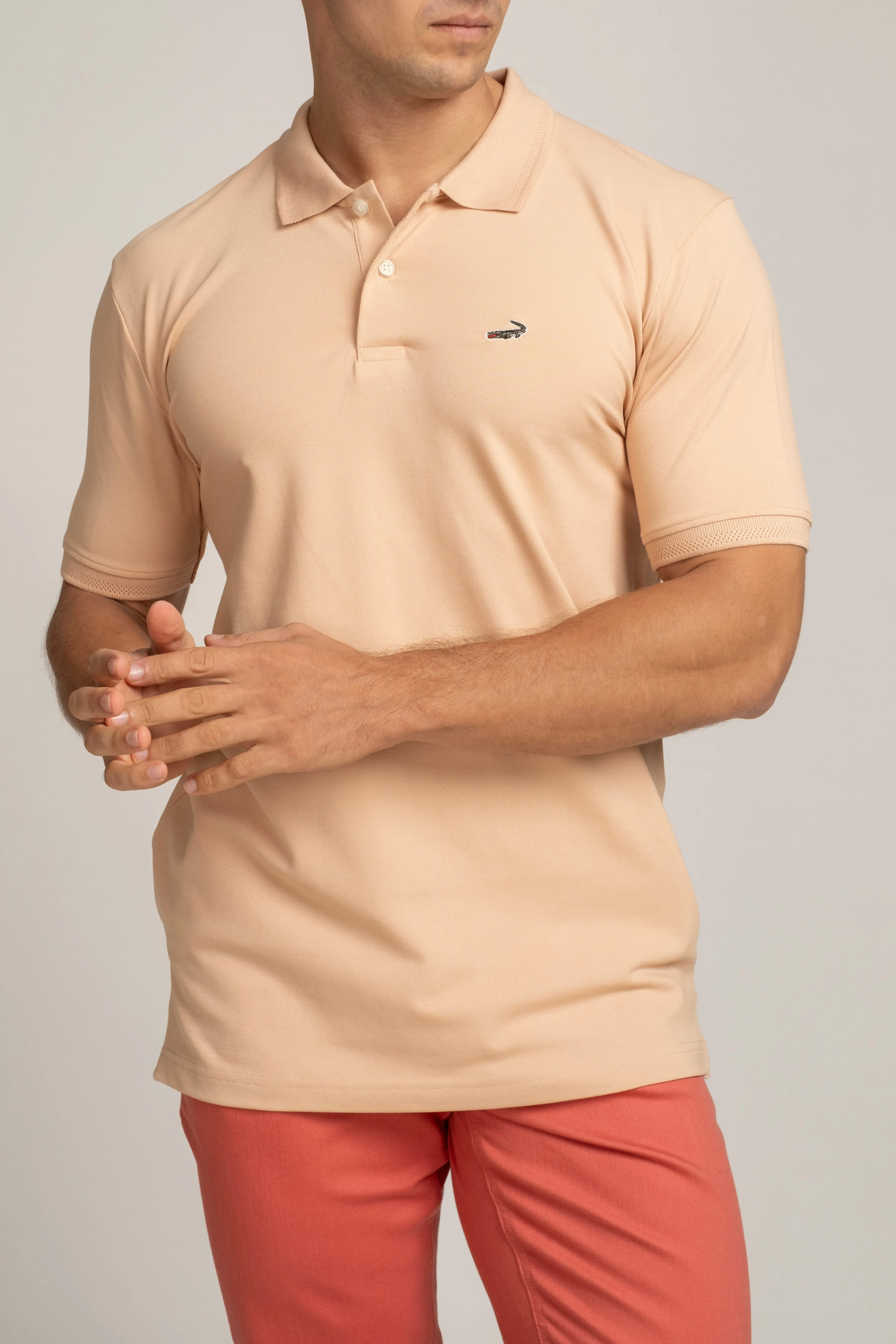 Crocodile Mens Slim Fit Polo HS T-Shirt Brown - Sheepskin