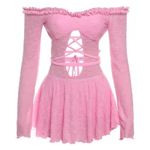 Darling Pink Shoulderless Backless Mini Dress