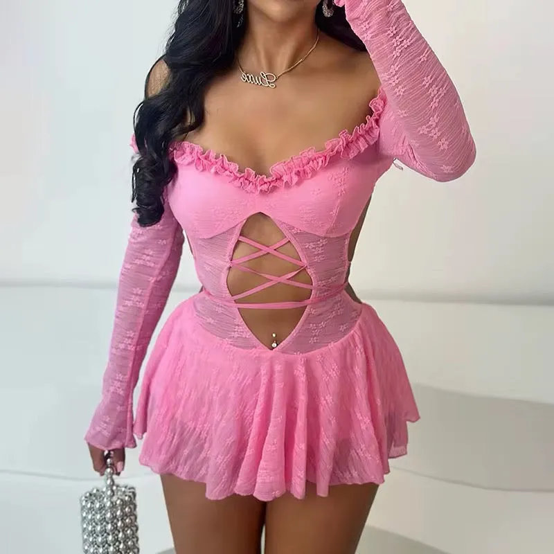 Darling Pink Shoulderless Backless Mini Dress
