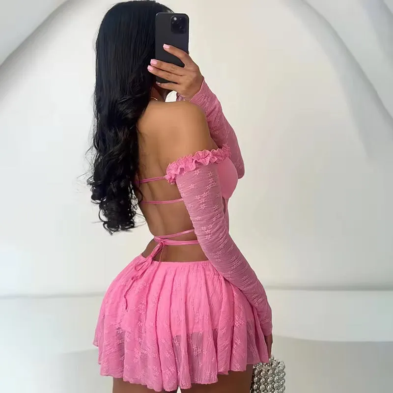 Darling Pink Shoulderless Backless Mini Dress