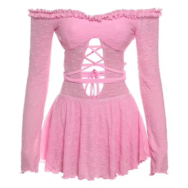 Darling Pink Shoulderless Backless Mini Dress