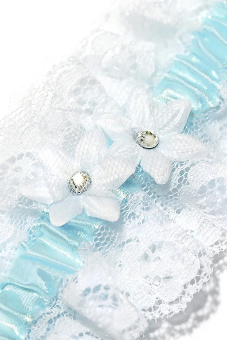 Delicate Satin&Lace With Flower Wedding Garters