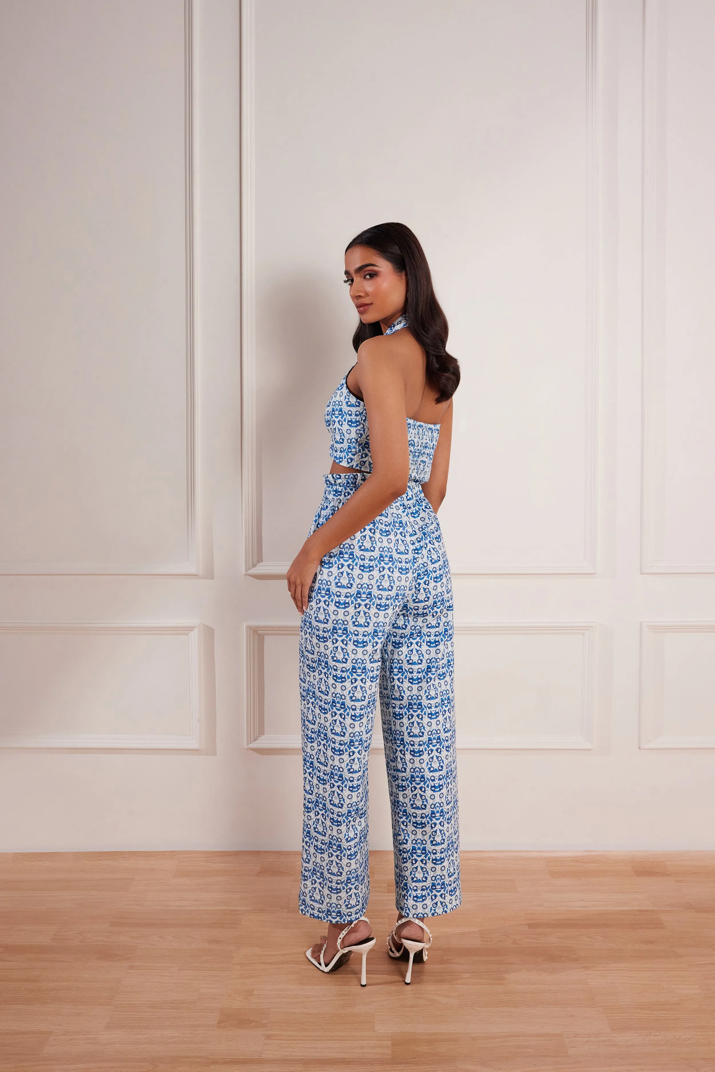 Denim Abstract Print Bustier & Pants