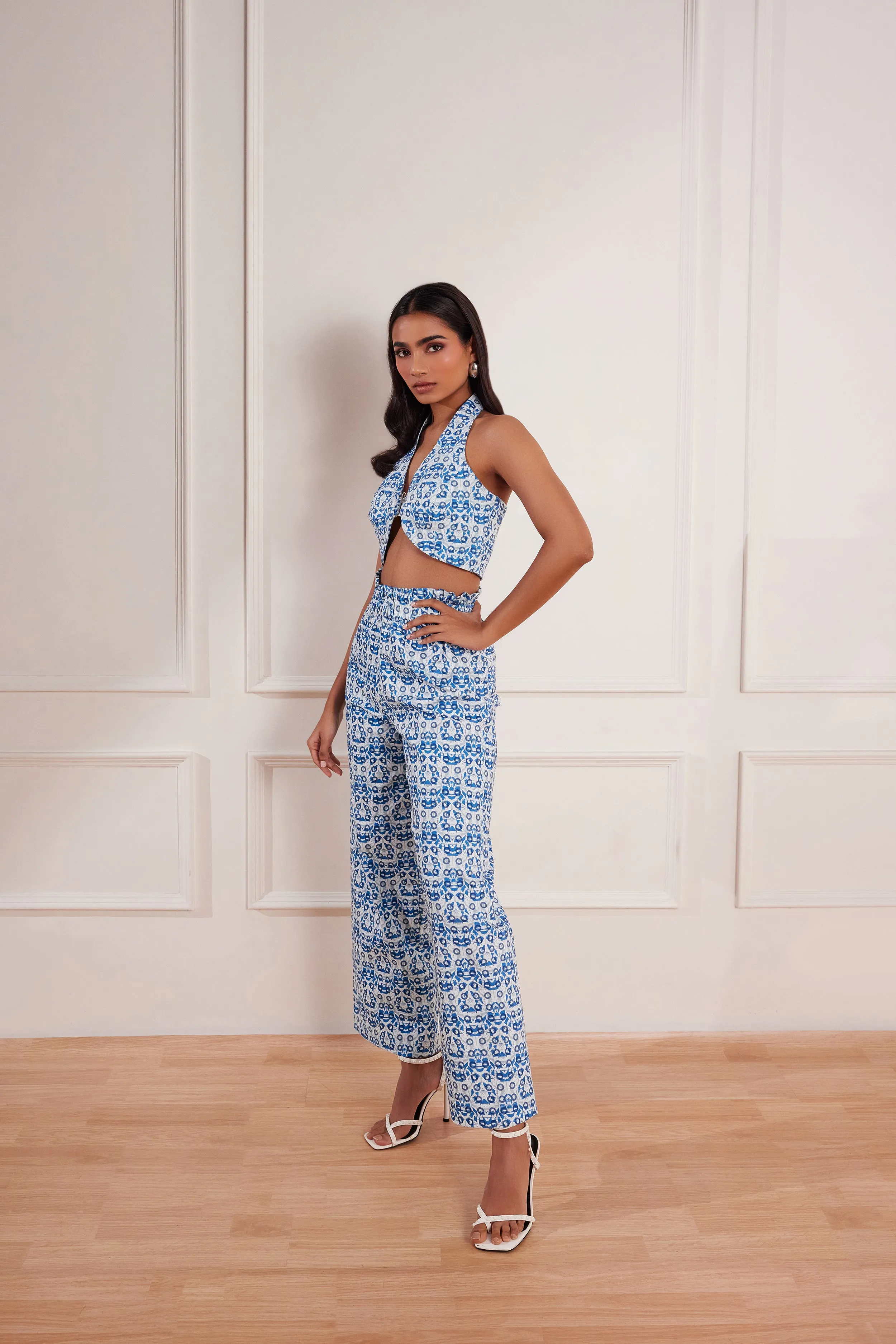 Denim Abstract Print Bustier & Pants