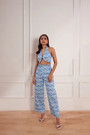 Denim Abstract Print Bustier & Pants