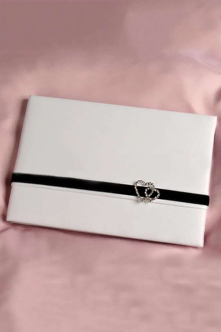 Double Hearts Rhinestones/Sash Guestbook & Pen Set