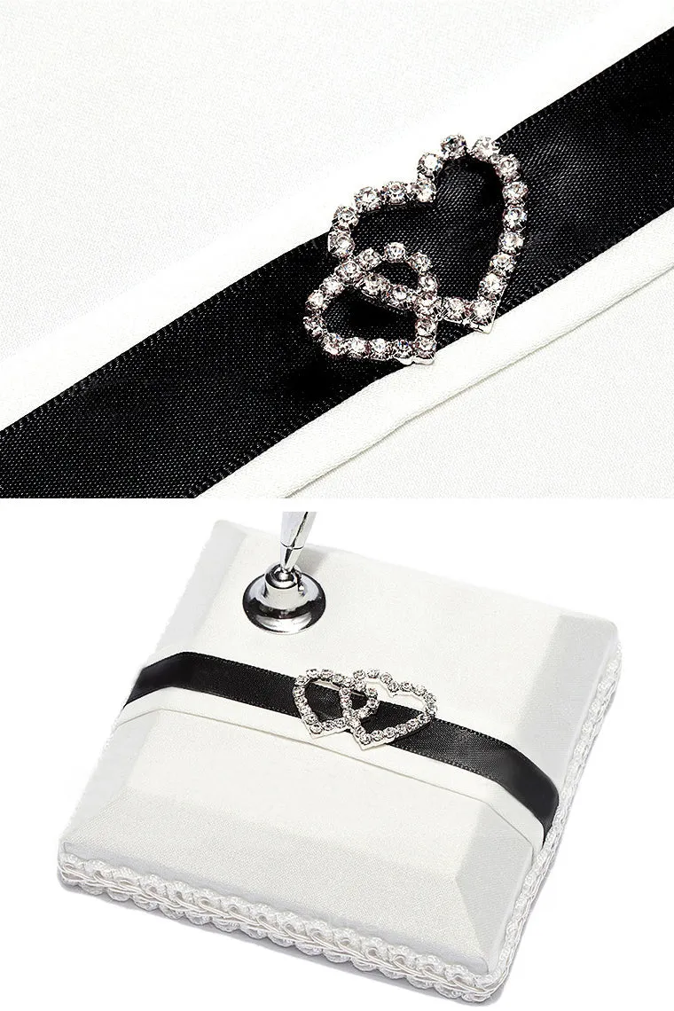 Double Hearts Rhinestones/Sash Guestbook & Pen Set