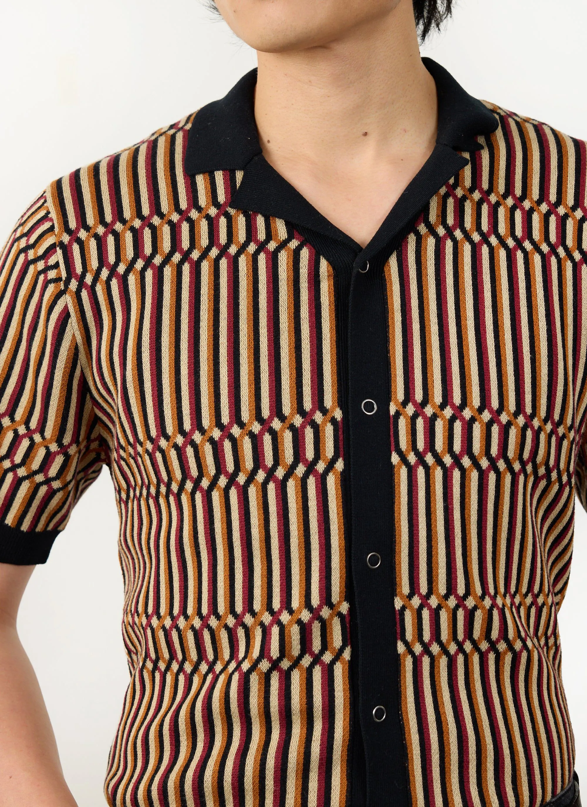 Fargo Knitted Shirt | Cotton | Tan with Black