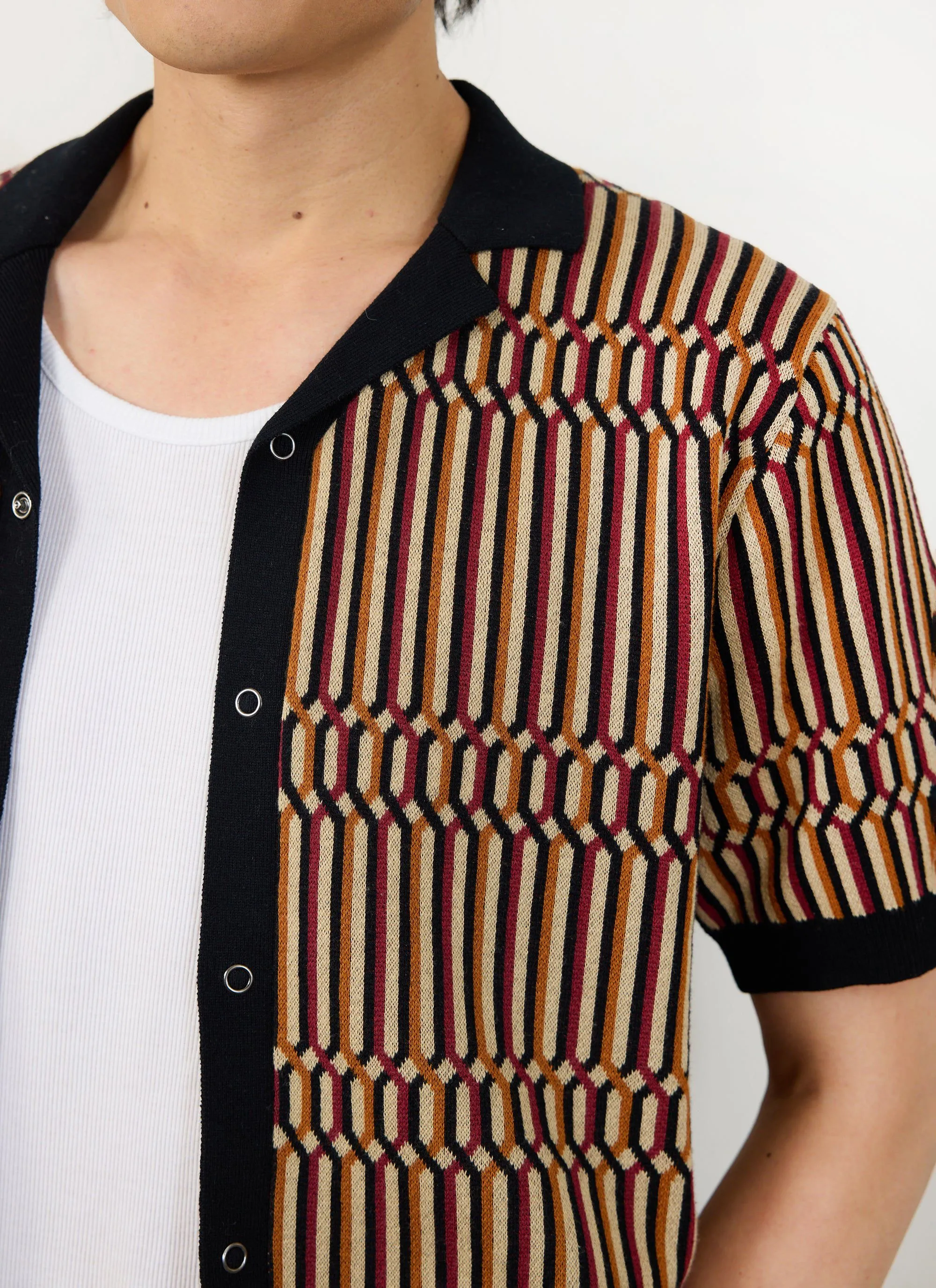 Fargo Knitted Shirt | Cotton | Tan with Black
