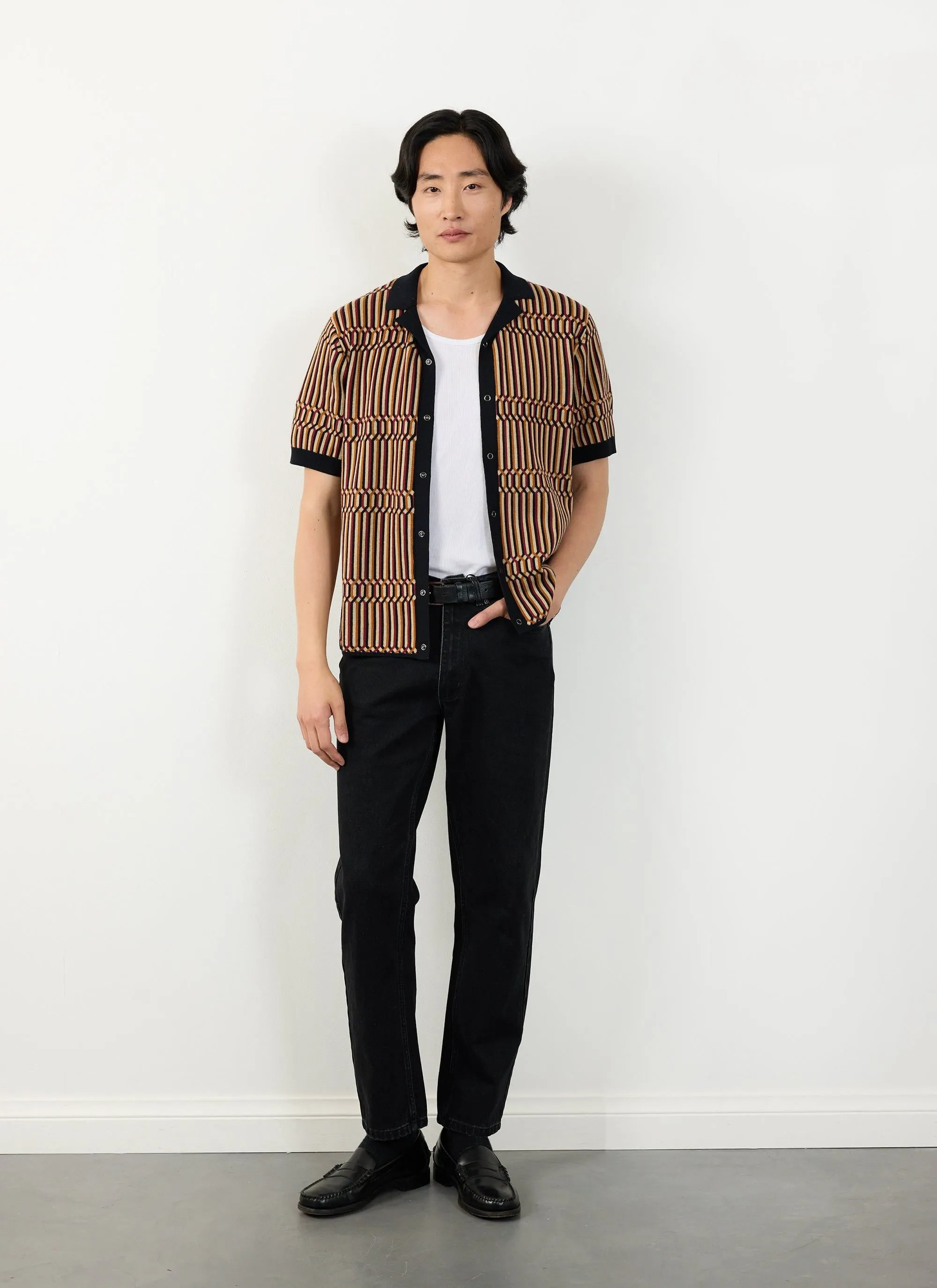Fargo Knitted Shirt | Cotton | Tan with Black