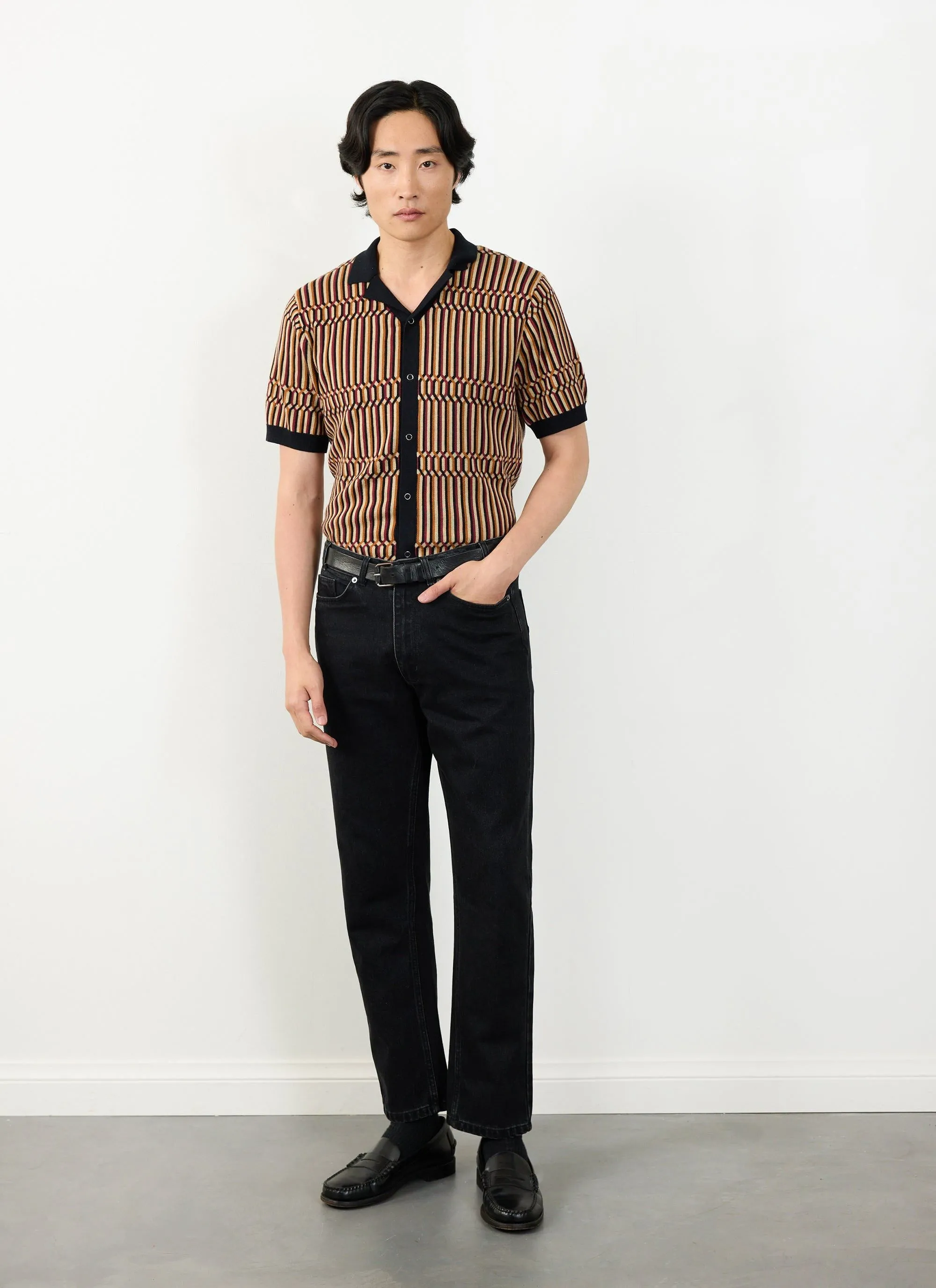 Fargo Knitted Shirt | Cotton | Tan with Black