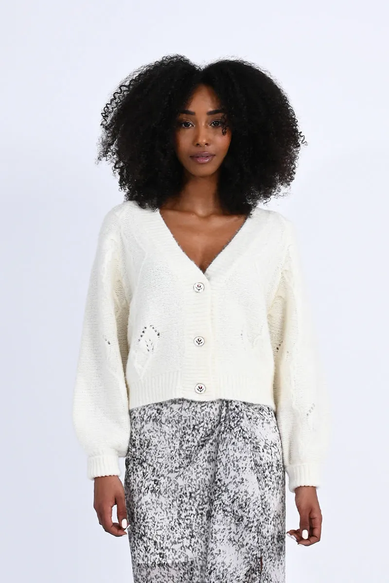 Flower Button Ivory Cardigan