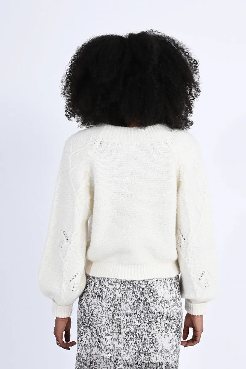 Flower Button Ivory Cardigan