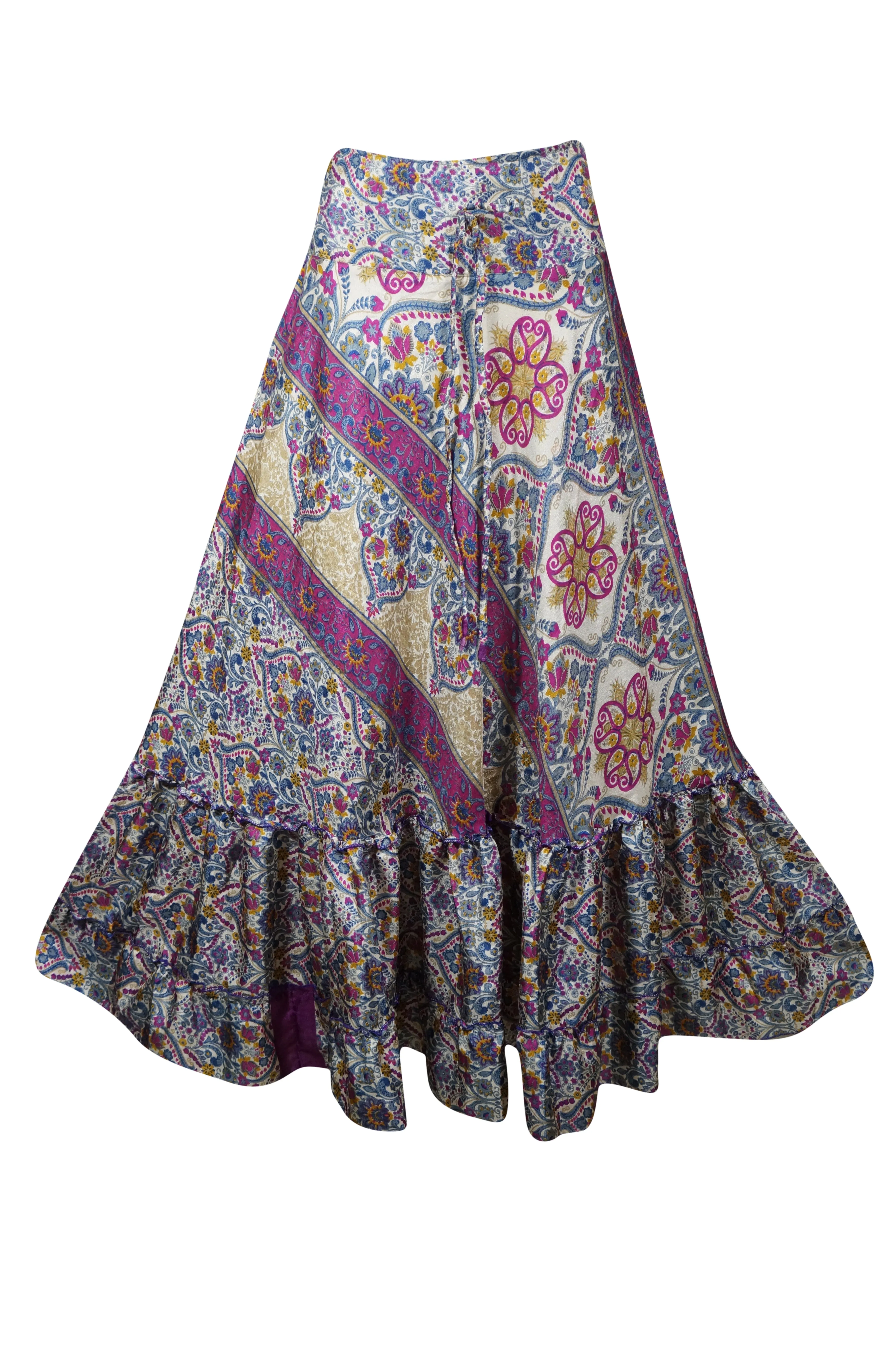 Flowy Skirts for Women Pink Blue Floral Beach Maxi Skirt Patchwork Boho Skirt Dress M/L
