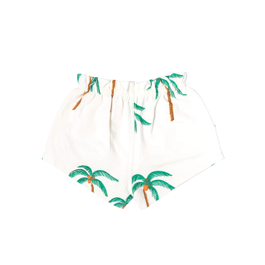 Girls Organic Theodore Short - Cream Palm Trees