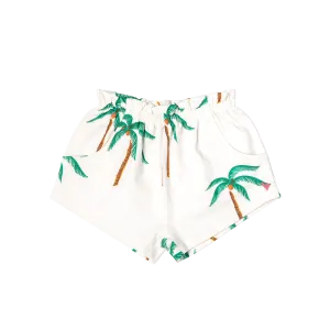 Girls Organic Theodore Short - Cream Palm Trees