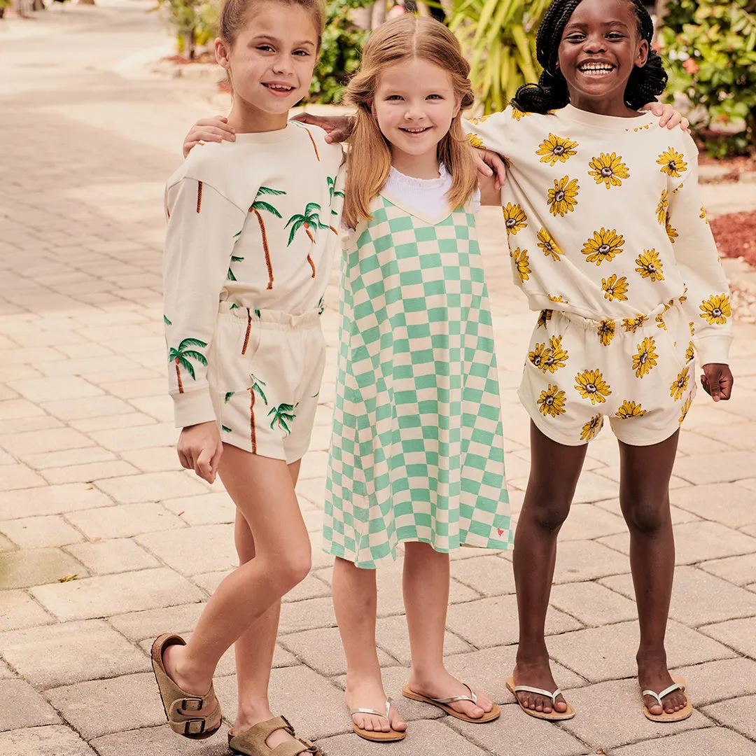 Girls Organic Theodore Short - Cream Palm Trees