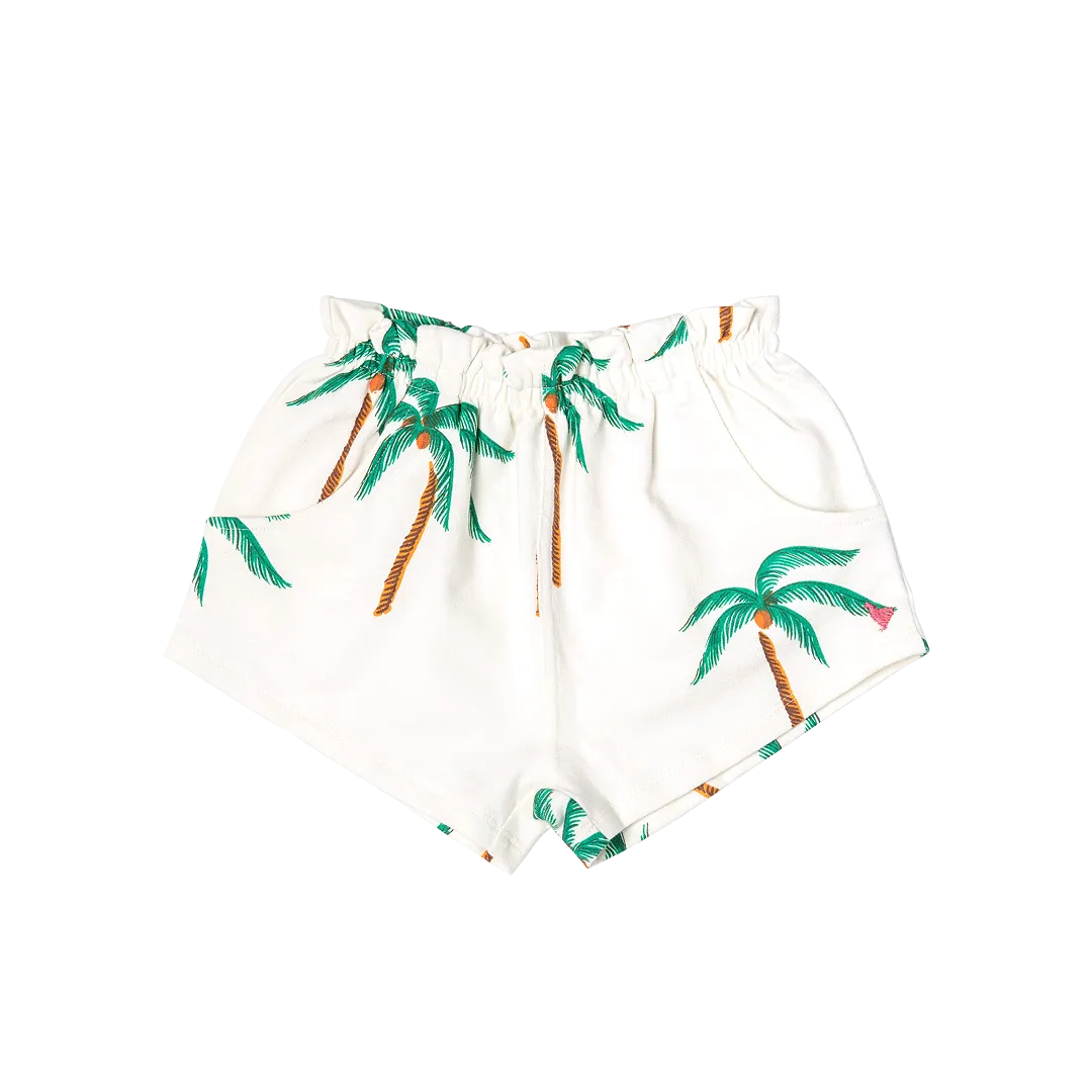Girls Organic Theodore Short - Cream Palm Trees