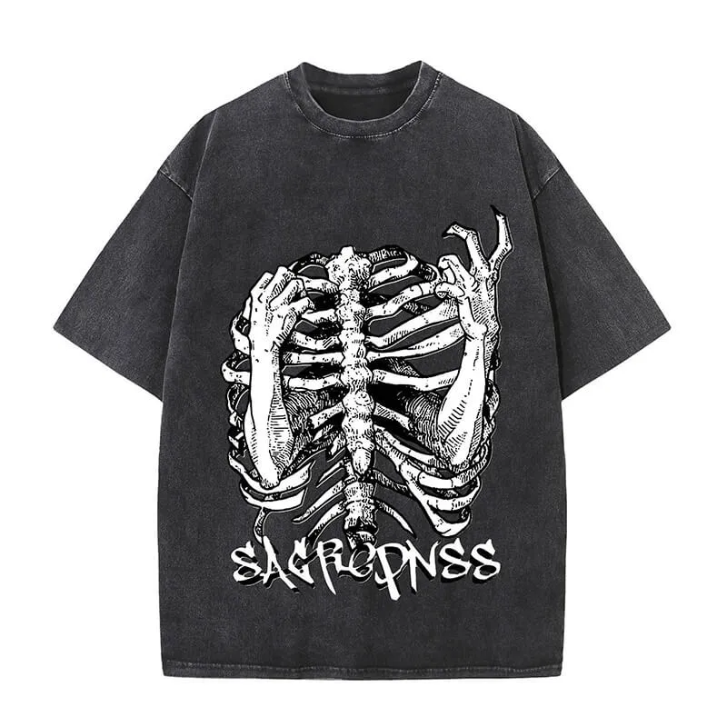 Goth Skull Graffiti Print Casual T-shirt