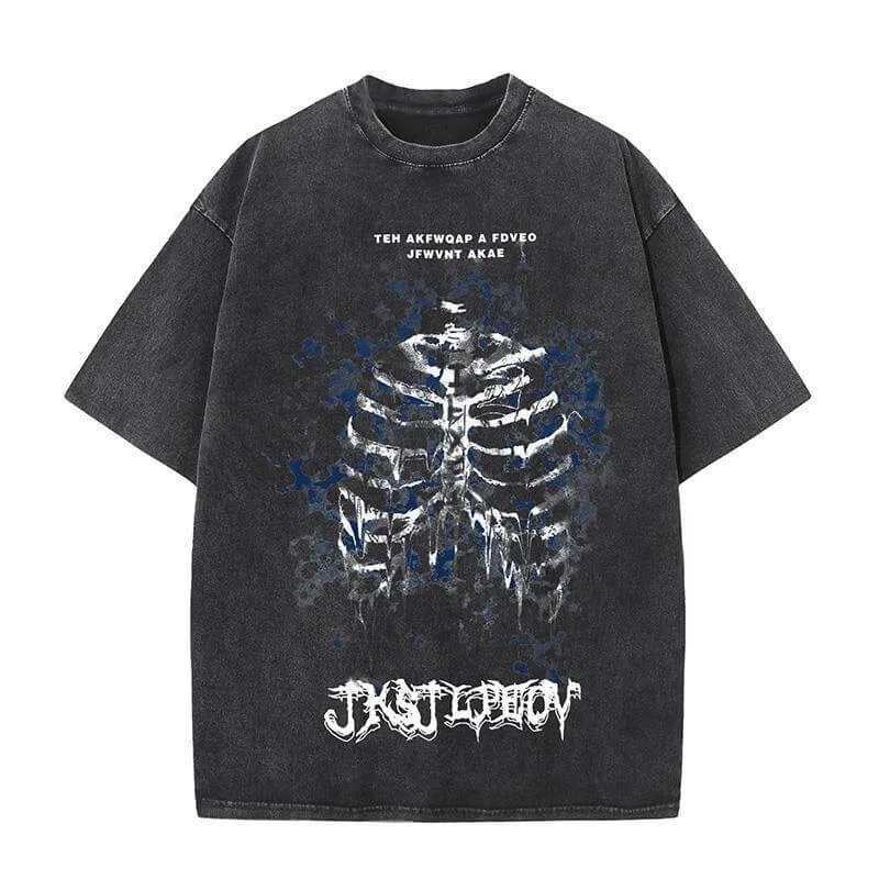 Goth Skull Graffiti Print Casual T-shirt
