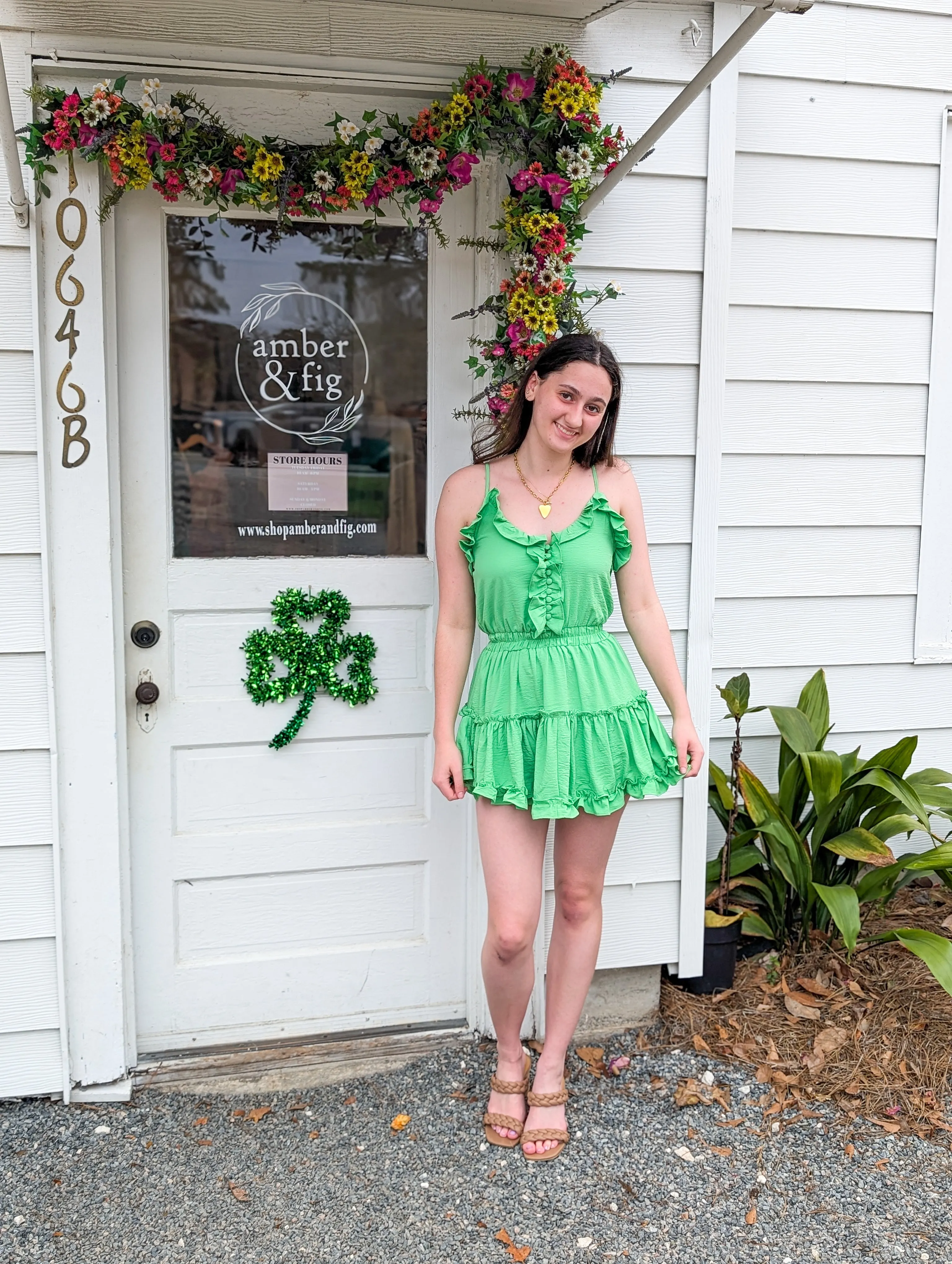 Green Mini Ruffle Spaghetti Strap Dress