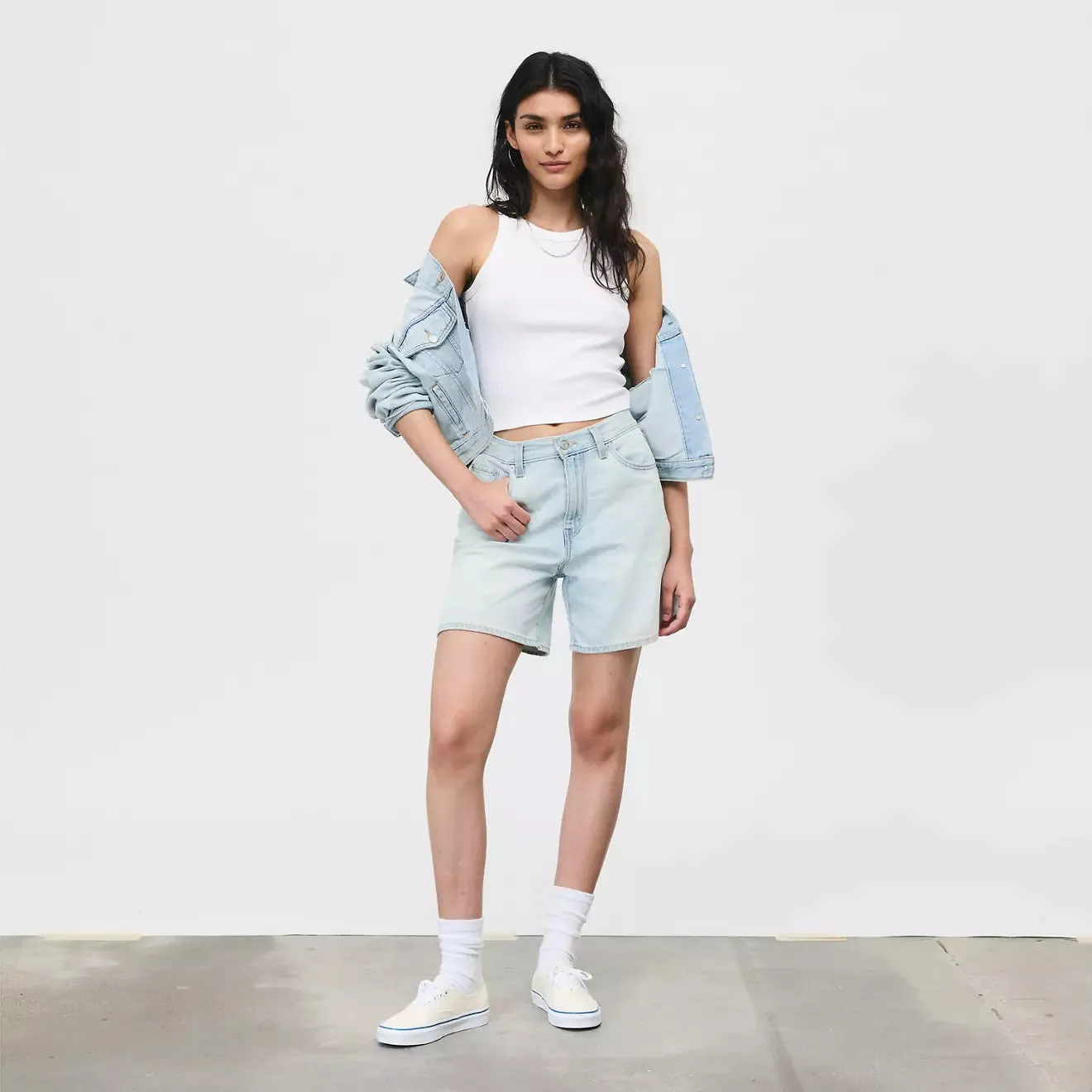 High Rise Baggy Linen   Denim Lightweight Short - Luxury Trip Short