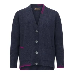Indigo and Foxglove Blanket Stitch V Cardigan
