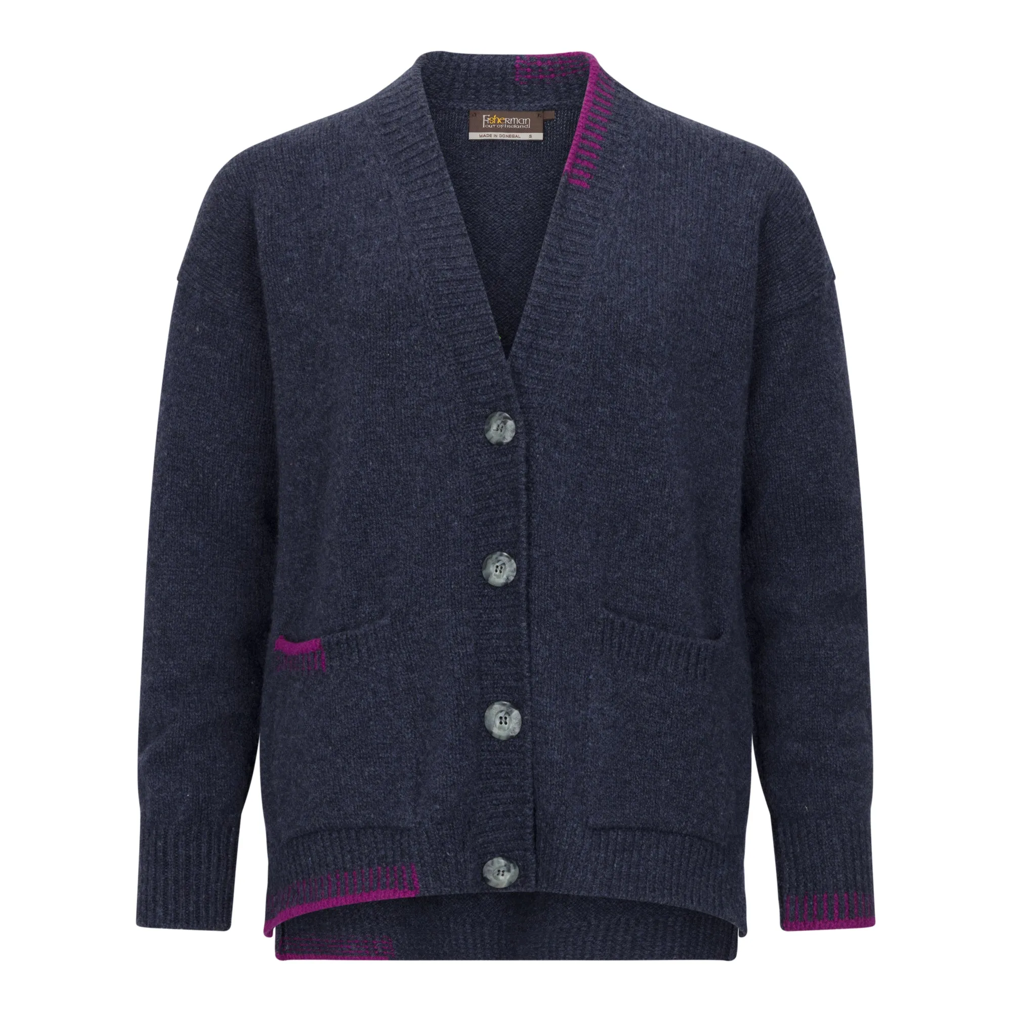 Indigo and Foxglove Blanket Stitch V Cardigan
