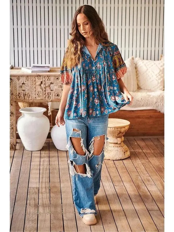 JAASE Plus Salena Print Myra Blouse - Blue