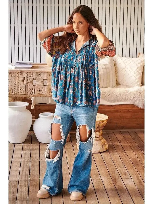 JAASE Plus Salena Print Myra Blouse - Blue