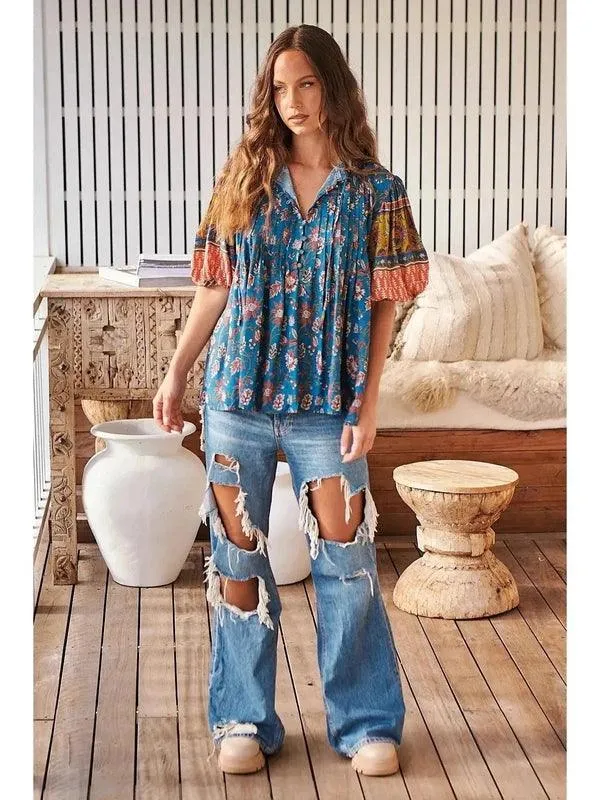 JAASE Plus Salena Print Myra Blouse - Blue