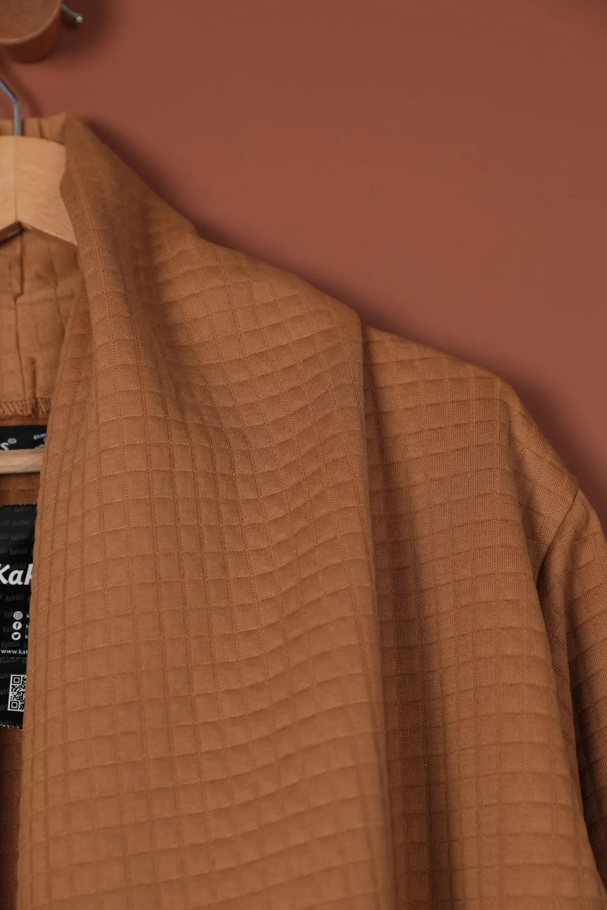 KKT Oversize Women's Cardigan with Honeycomb Fabric-Light Brown - Menifee