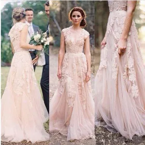 Lace Colored Rustic Tulle Flowy Wedding Dress
