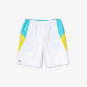 LaCoste-Men's SPORT Lightweight Colorblock Tennis Shorts-White/Turquoise/Yellow • XS6-GH8925