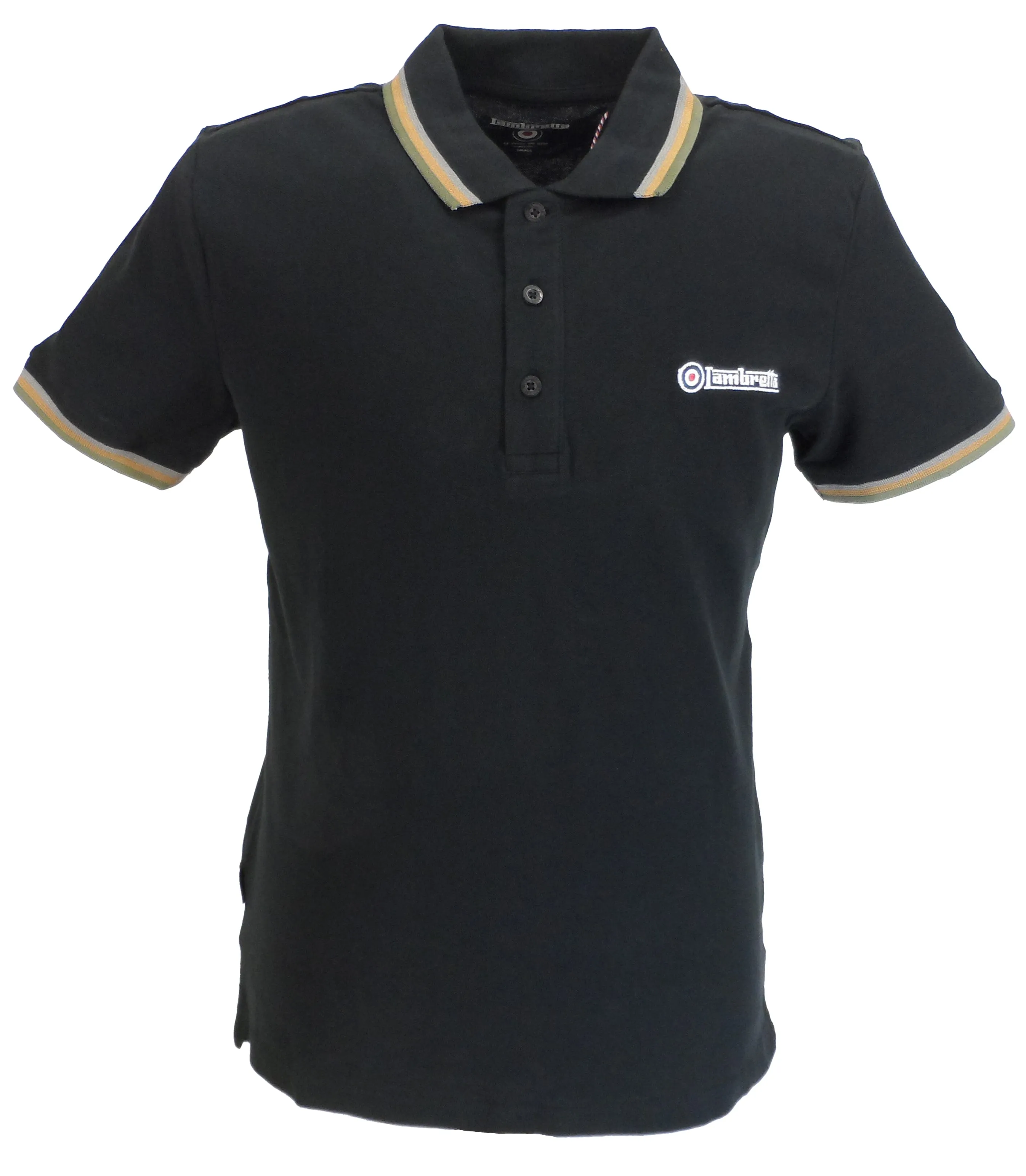 Lambretta Black/Grey/Gold/Green Retro Target Logo 100% Cotton Polo Shirts
