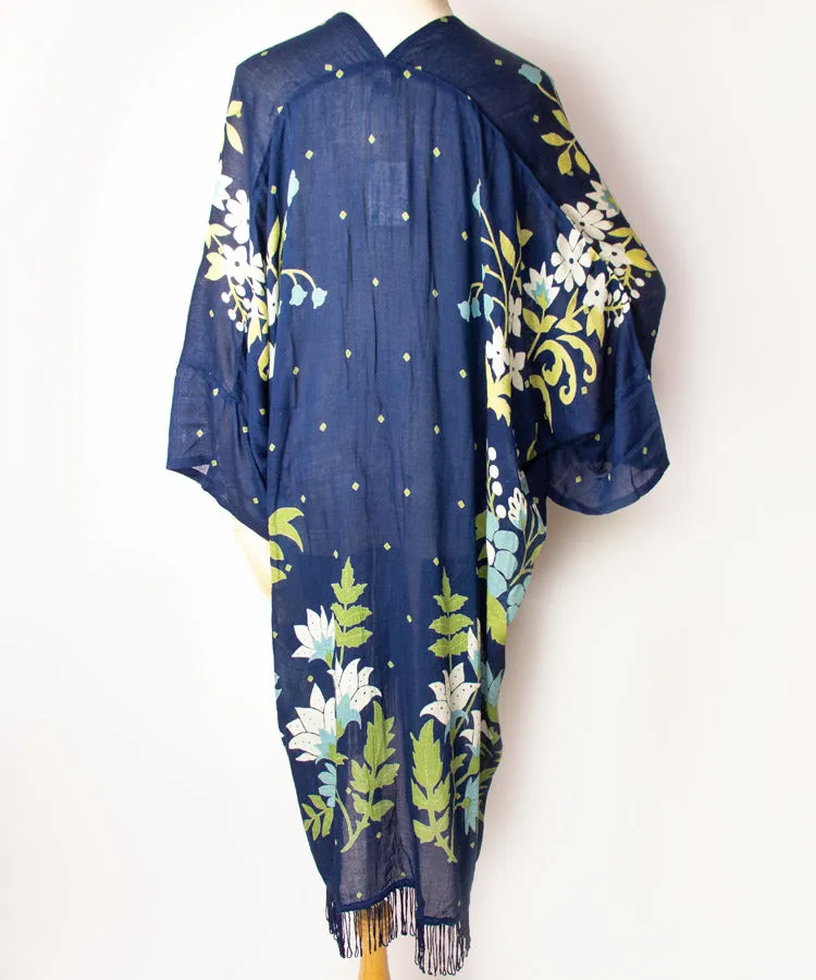 Light Beige Floral Fringe Boho Kimono Cardigan